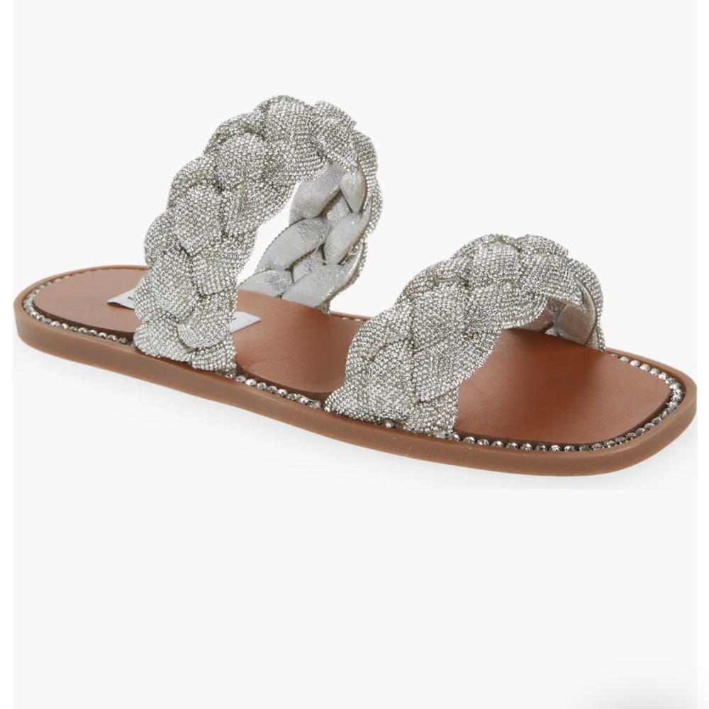 STEVE MADDEN SILVER RHINESTONE BRAIDED SLIDE SPARKLY SANDALS SIZE 10